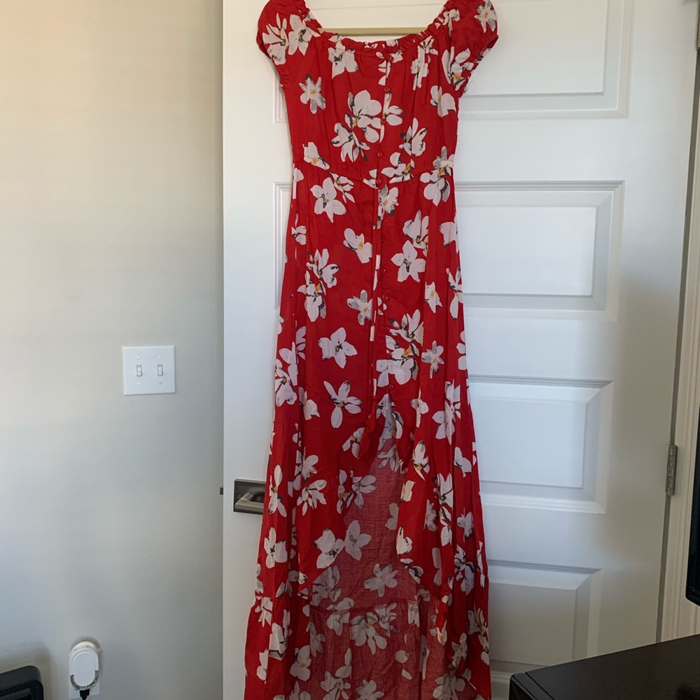 Floral High-Low Off the Shoulder Dress